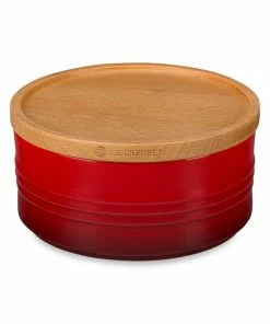 Cheap 🔥 Le Creuset 23-oz Cerise Stoneware Canister With Wood Lid ✨