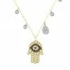 Wholesale ✔️ Meira T 14K Gold, Diamond & Sapphire Hamsa & Evil Eye Charm Necklace 💯
