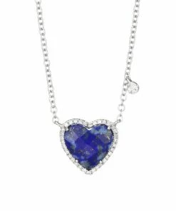 Discount โ๏ธ Meira T 14K White Gold, Diamond & Lapis Lazuli Heart Pendant Necklace ๐