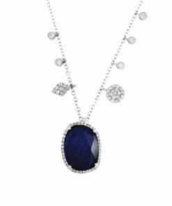 New ✔️ Meira T 14K White Gold, Diamond & Sapphire Necklace 💯