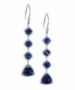 Best deal 💯 Meira T 14K White Gold, Blue Sapphire & Diamond Linear Earrings 🌟