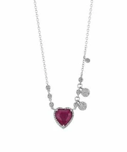 Brand new 😀 Meira T 14K White Gold, Diamond & Ruby Heart Pendant Necklace 🌟