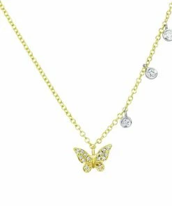 Best Sale 😉 Meira T 14K Yellow Gold Butterfly Diamond Bezel Necklace 👏