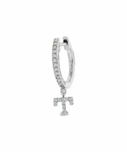 Wholesale 🛒 Meira T 14K White Gold Diamond Intial Single Huggie Hoop Earring Initial A ⭐