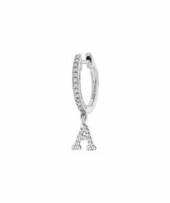 Wholesale 🛒 Meira T 14K White Gold Diamond Intial Single Huggie Hoop Earring Initial A ⭐ -Le Creuset And Meira T store unnamed file 866