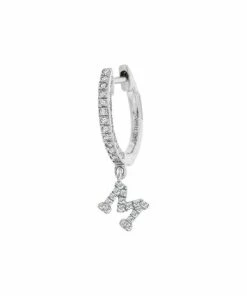 Wholesale 🛒 Meira T 14K White Gold Diamond Intial Single Huggie Hoop Earring Initial A ⭐ -Le Creuset And Meira T store unnamed file 867