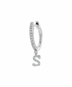 Wholesale 🛒 Meira T 14K White Gold Diamond Intial Single Huggie Hoop Earring Initial A ⭐ -Le Creuset And Meira T store unnamed file 869