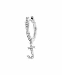 Wholesale 🛒 Meira T 14K White Gold Diamond Intial Single Huggie Hoop Earring Initial A ⭐ -Le Creuset And Meira T store unnamed file 870