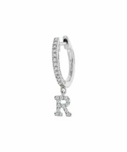 Wholesale 🛒 Meira T 14K White Gold Diamond Intial Single Huggie Hoop Earring Initial A ⭐ -Le Creuset And Meira T store unnamed file 871