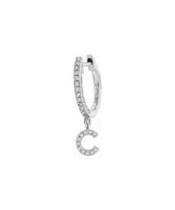 Wholesale 🛒 Meira T 14K White Gold Diamond Intial Single Huggie Hoop Earring Initial A ⭐ -Le Creuset And Meira T store unnamed file 875